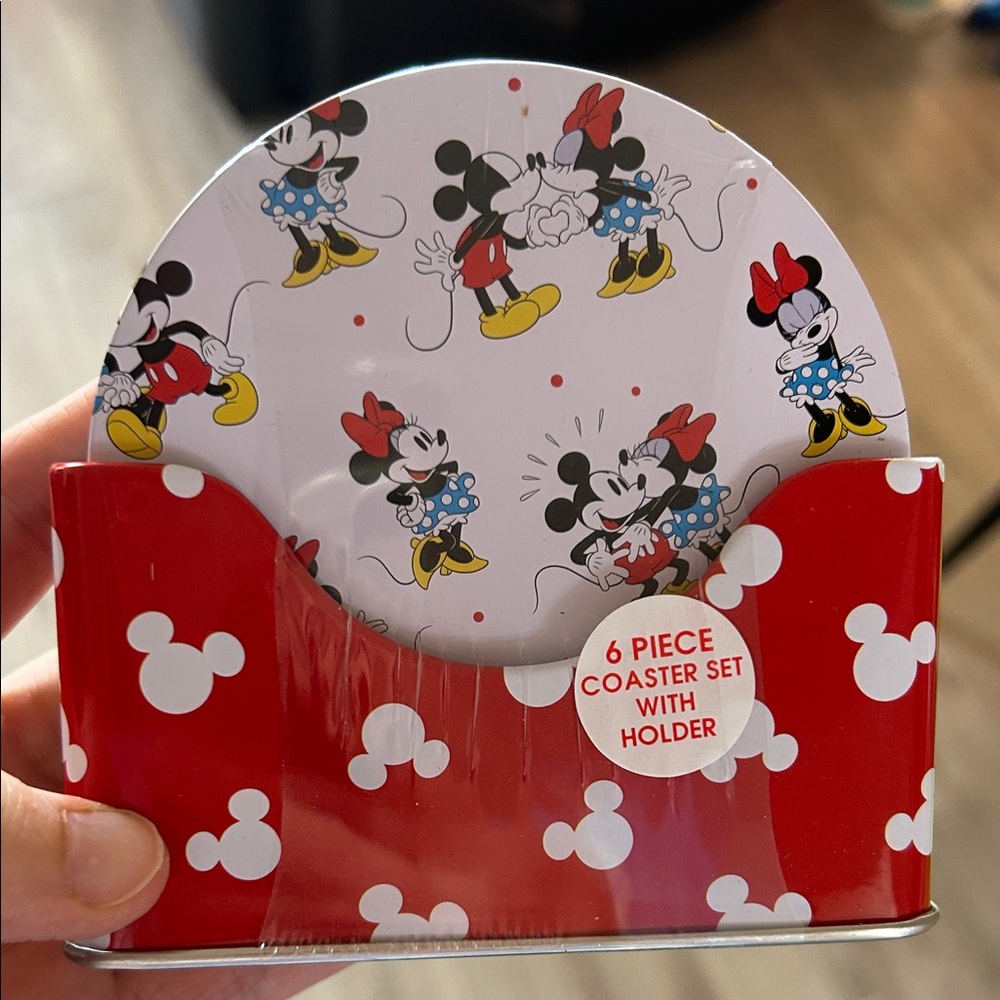 Disney Mickey Mouse, Minnie mouse set of coasters with holder NWT
